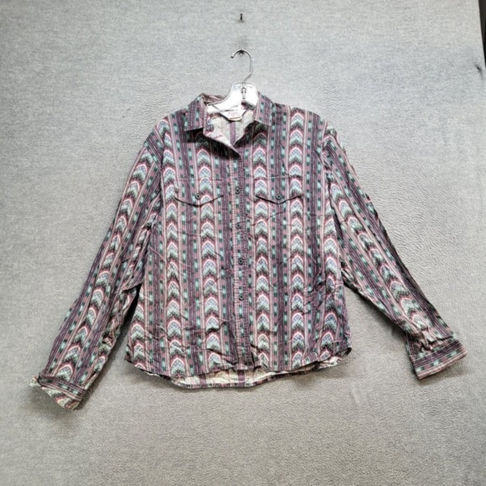 VINTAGE Roper Women Top Large Geometric Western Aztec Button Up Collar